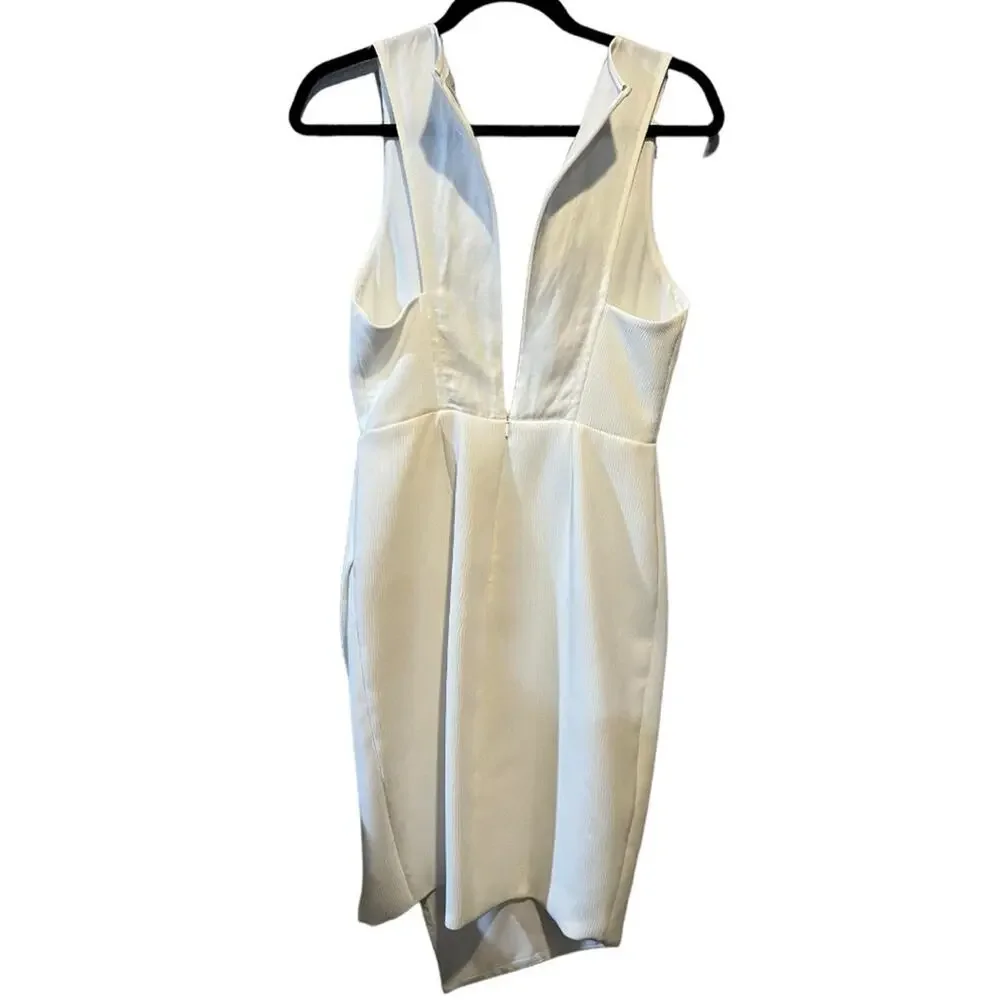 Saylor Plunge Neck Sleeveless Sheath Dress M White